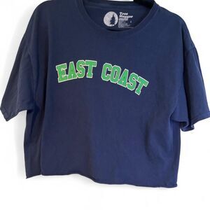 Tree Hugger Nation Blue and Green 100% Cotton Cropped Tee Size Large